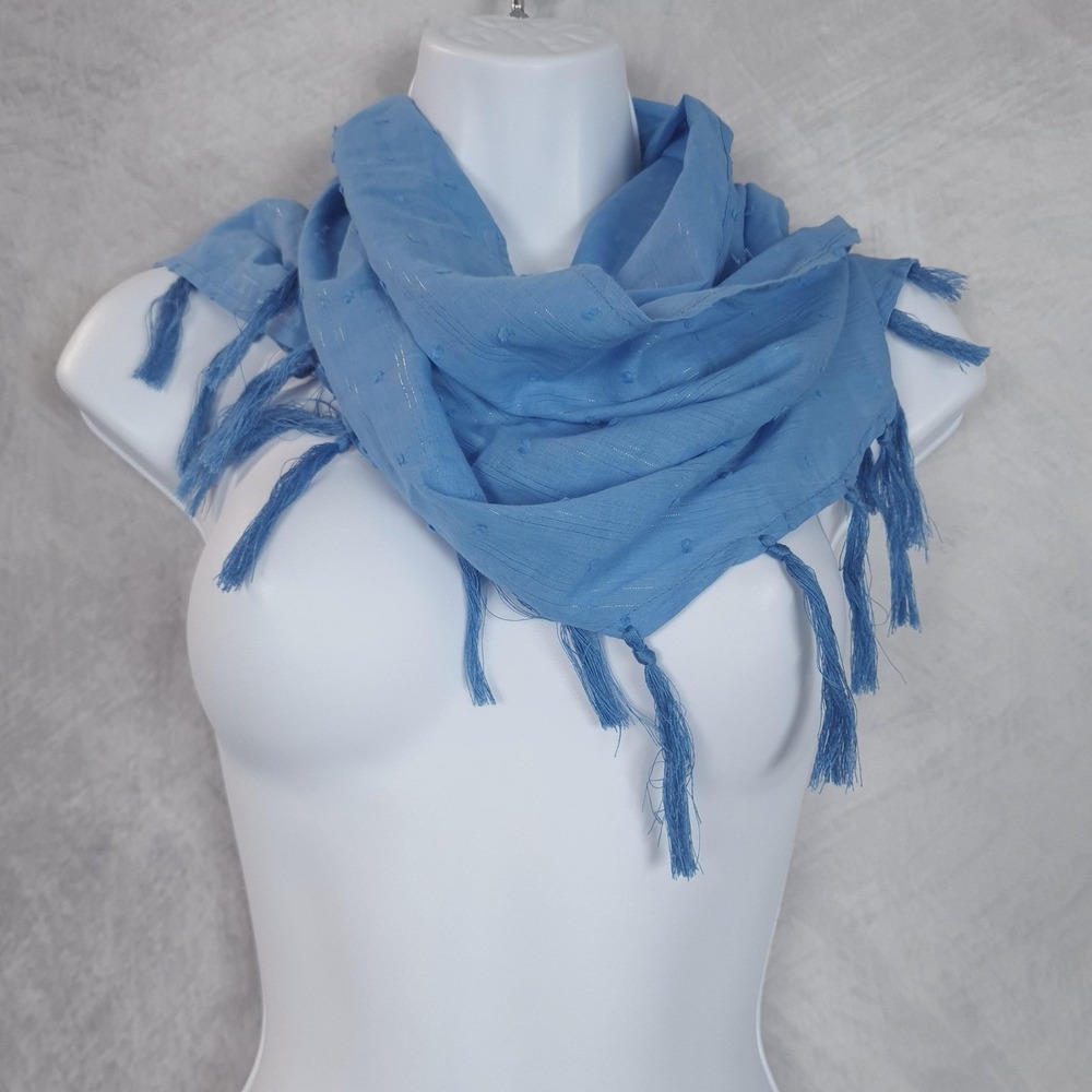 Vitamin A Scarf Wrap Womens One Size Blue Polka Dot Tassel Beach Sarong Cover-Up